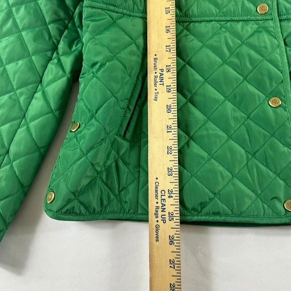 Lauren Ralph Lauren Women's Large Green Quilted Jacket Gold Snap Button Coat - Picture 5 of 10
